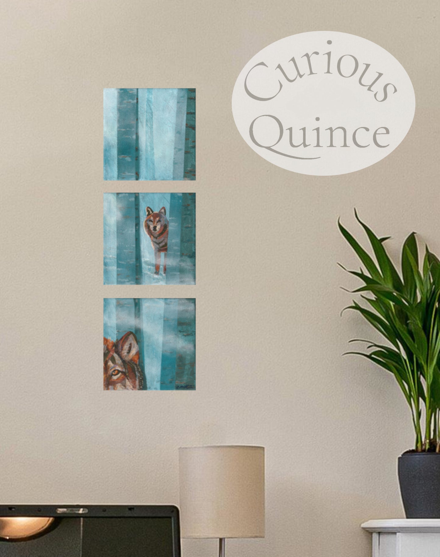 Wolf Triptych Mixed Media Original Wall Art