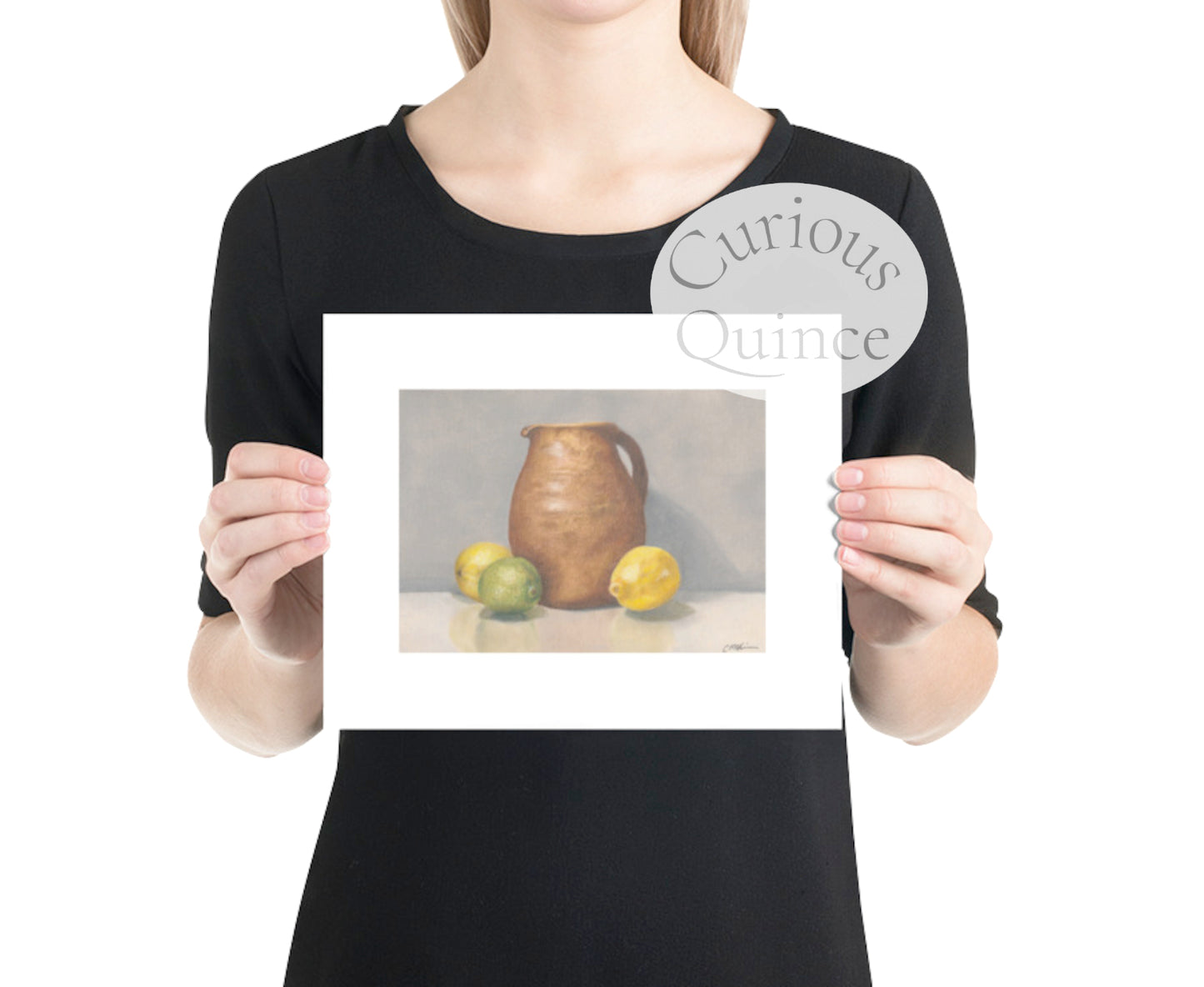 Lemon Jug with Lime Art Print from Original Drawing