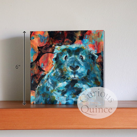6x6-inch Original Guinea Pig Painting "Blue Wheeek"