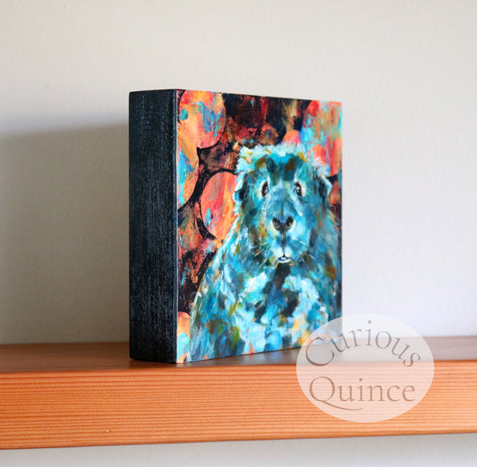 6x6-inch Original Guinea Pig Painting "Blue Wheeek"