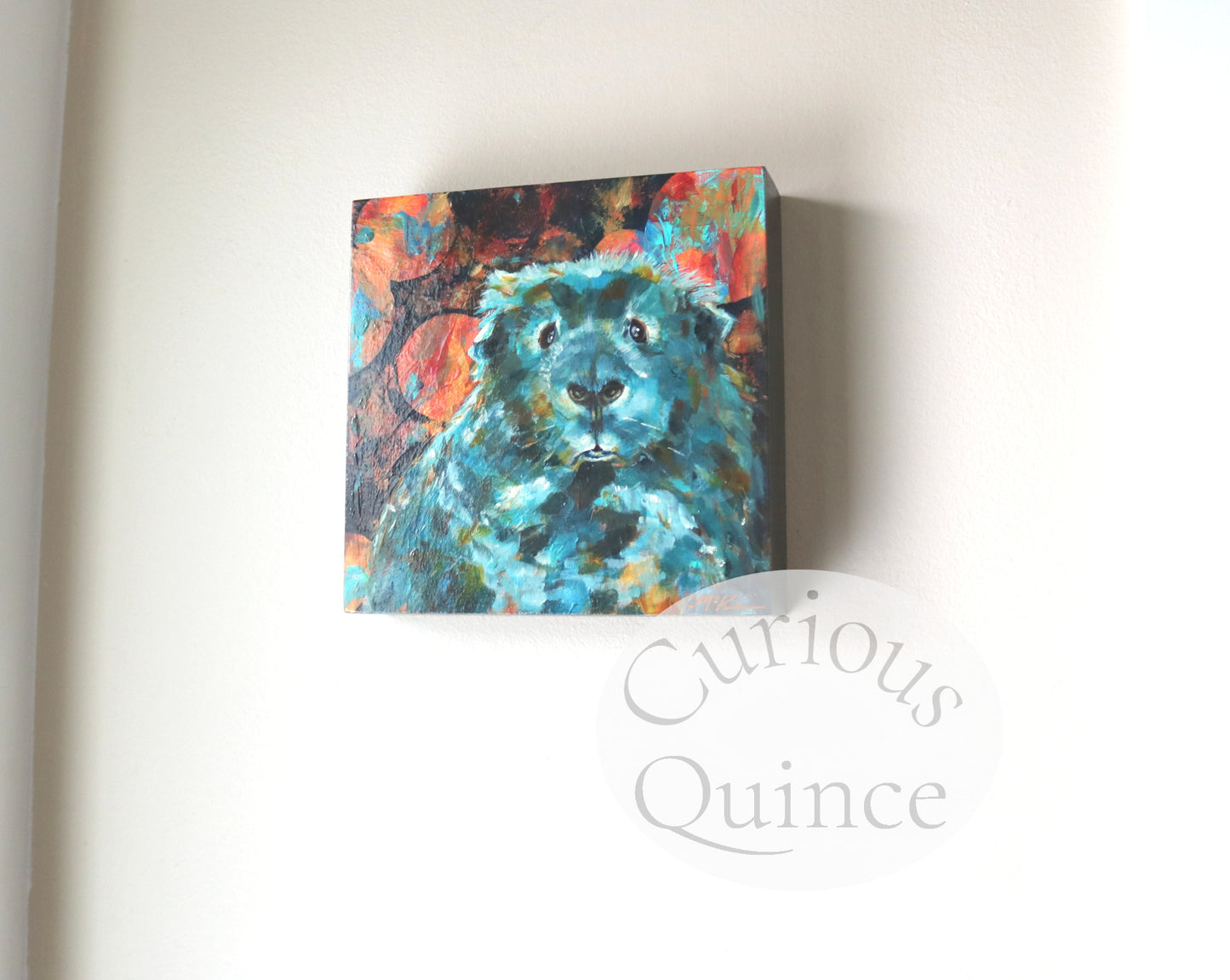 6x6-inch Original Guinea Pig Painting "Blue Wheeek"