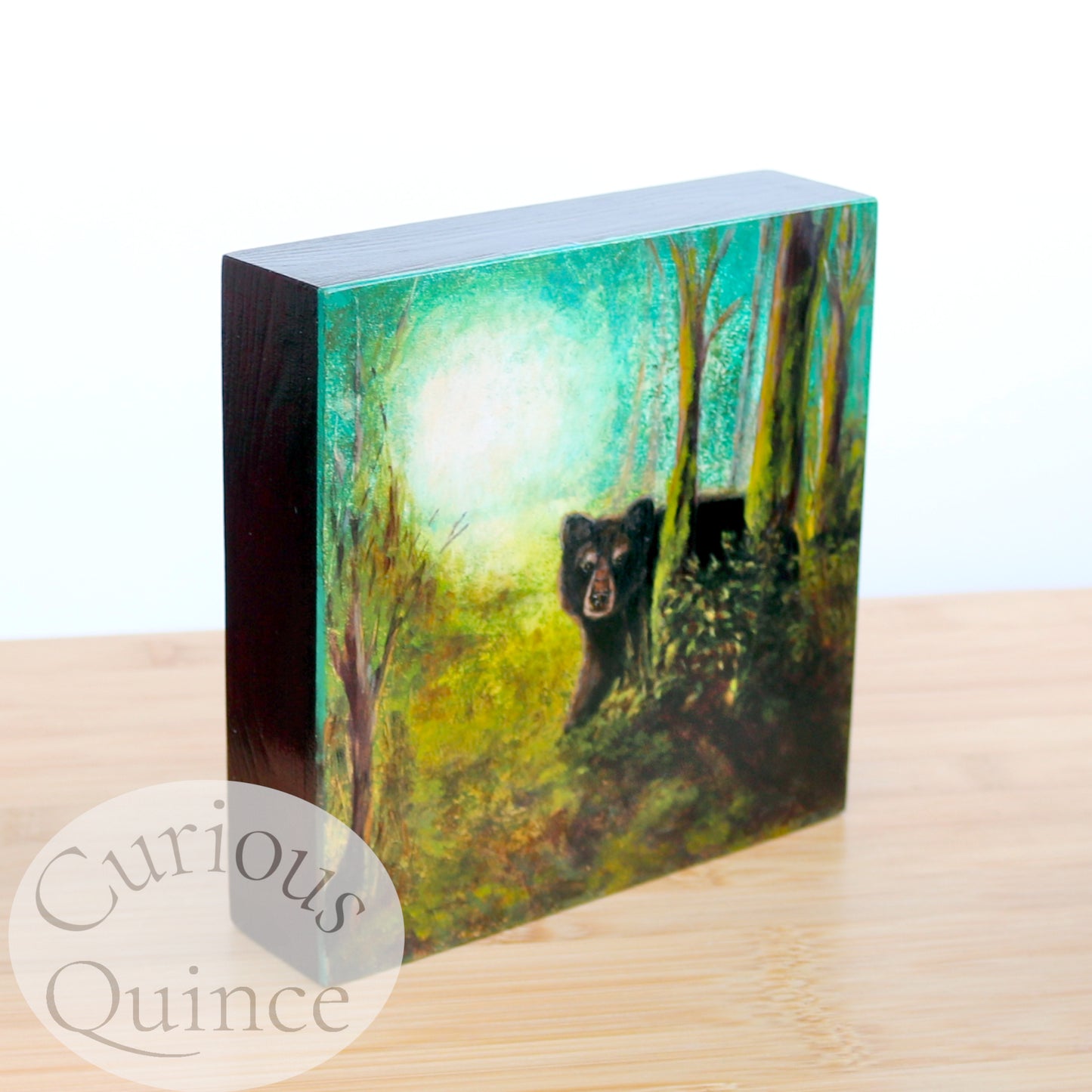 Original painting 6x6 inches - Black Bear "Forest Swag"