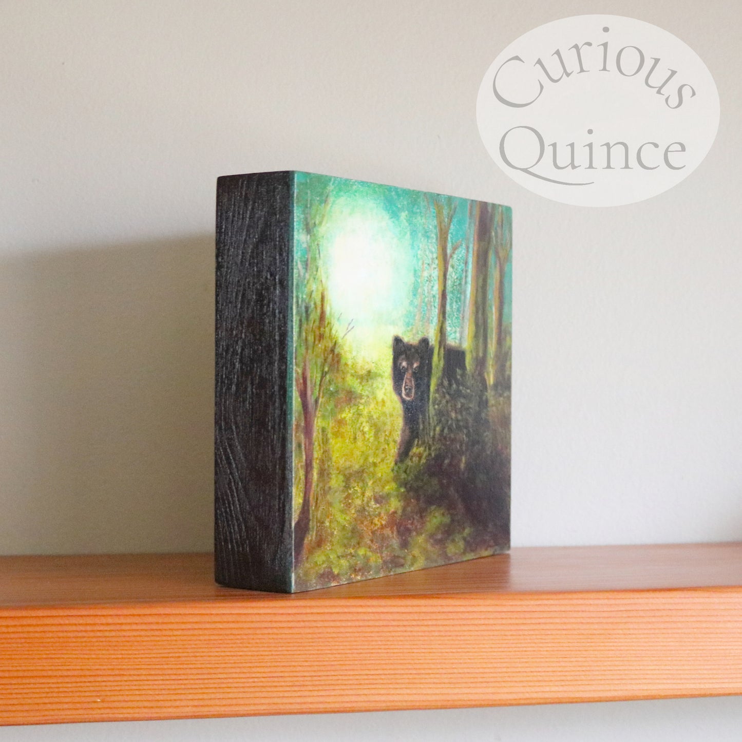 Original painting 6x6 inches - Black Bear "Forest Swag"
