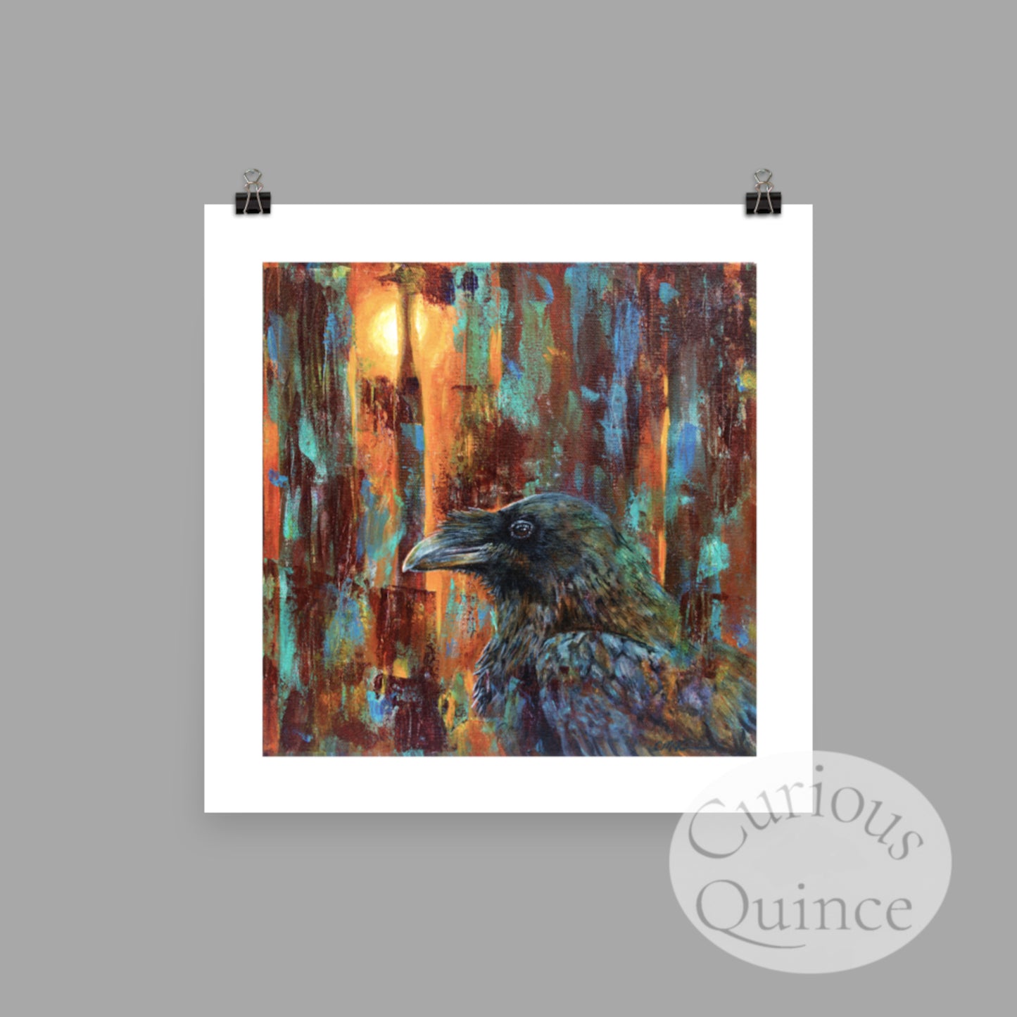 Raven Original Art Print 8x8 inches "Present"
