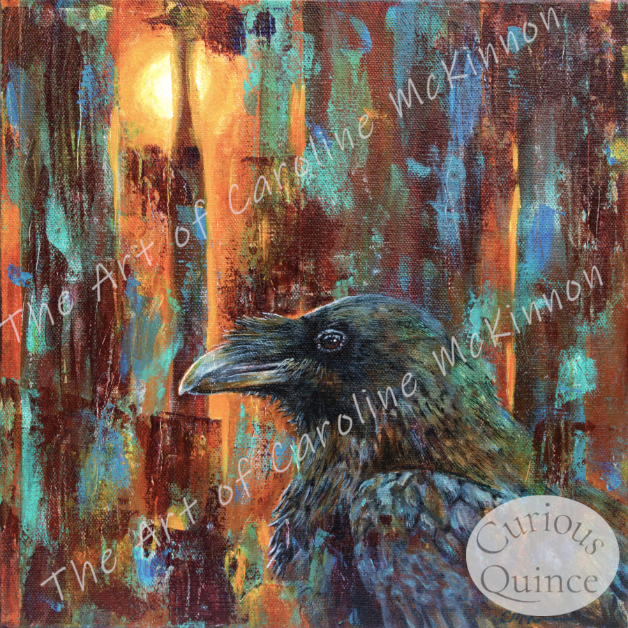 Raven Original Art Print 8x8 inches "Present"