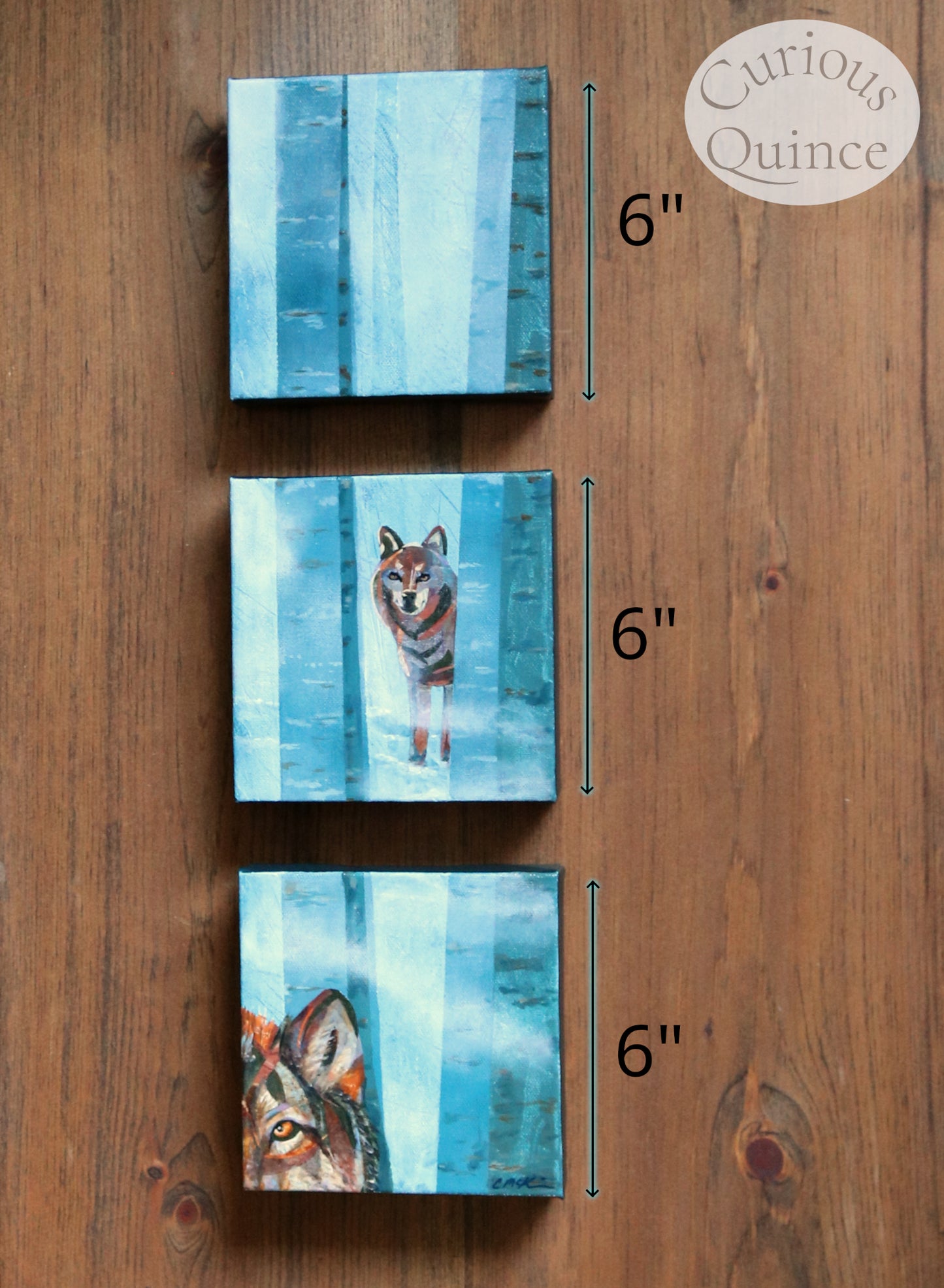 Wolf Triptych Mixed Media Original Wall Art