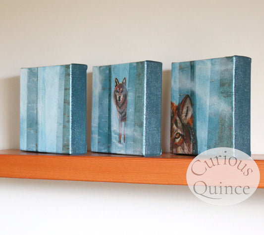 Wolf Triptych Mixed Media Original Wall Art