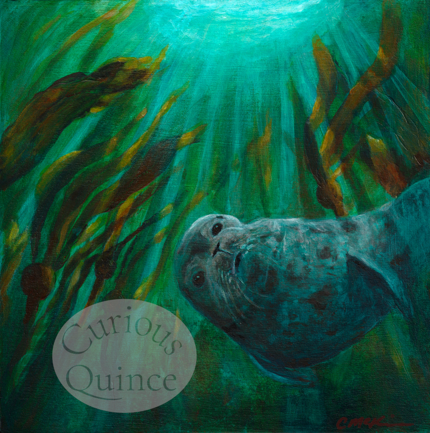 6x6-inch Original Seal Painting "Chillin'"